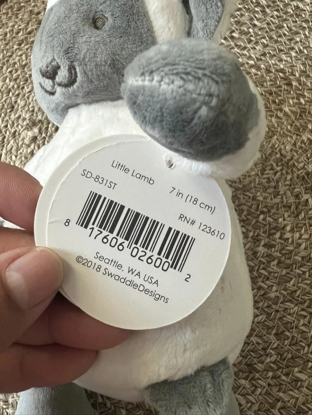 Small Animal Plush Toy .Little Lamb.Swaddle Designs Little Lamb. White and Gray.